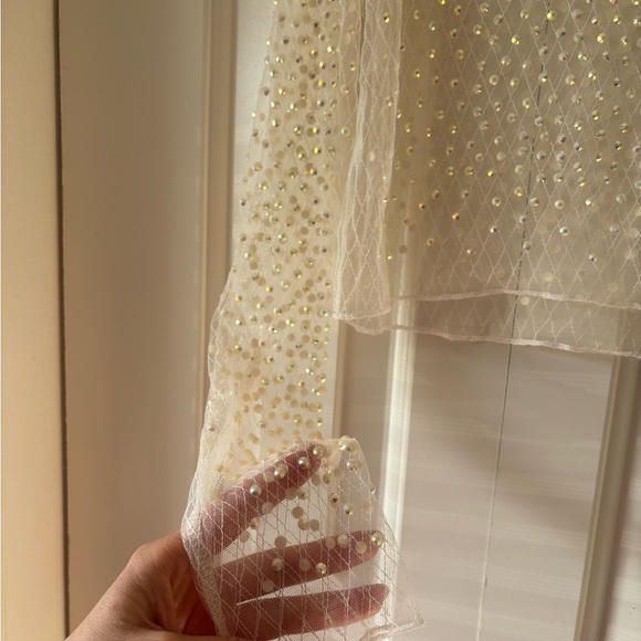 Bear Dance Ivory Sheer Pearl-Embellished Long Sleeve Top - Picture 4 of 6